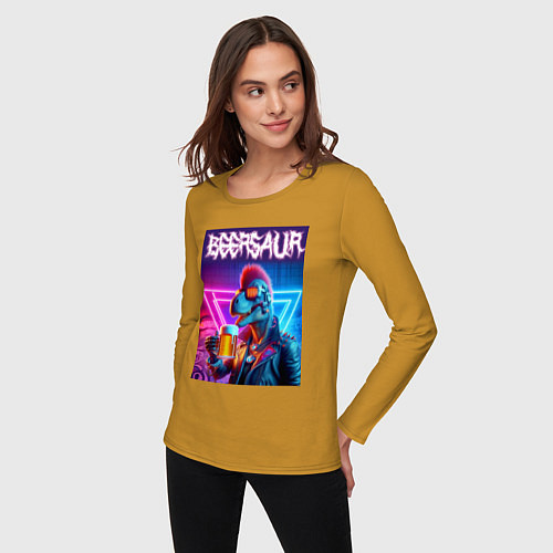 Женский лонгслив Cyber beersaur - neon glow / Горчичный – фото 3