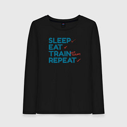 Лонгслив хлопковый женский Eat sleep train repeat - blue and red, цвет: черный