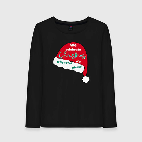 Женский лонгслив Шапка Санта Клауса - мы празднуем Рождество когда / Черный – фото 1