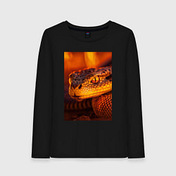 Лонгслив хлопковый женский Огненная змея, цвет: черный