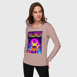 Лонгслив хлопковый женский Pikachu - halloween vaporwave, цвет: пыльно-розовый — фото 2