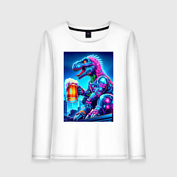 Женский лонгслив Cyber tyrannosaur with a mug of beer - ai art fant