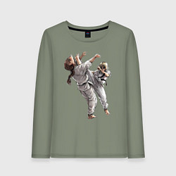 Лонгслив хлопковый женский Каратэ удар ногой, цвет: авокадо