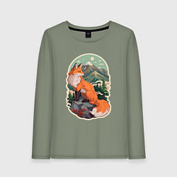 Лонгслив хлопковый женский Лиса и горы, цвет: авокадо