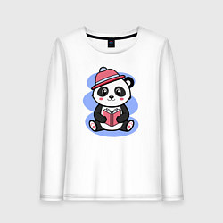 Лонгслив хлопковый женский Панда с книжкой, цвет: белый