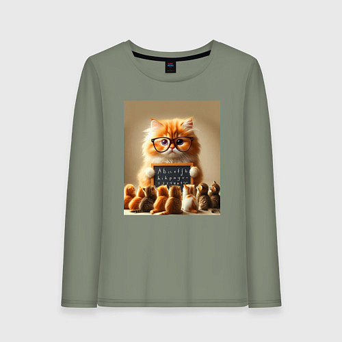 Женский лонгслив Рыжий кот учитель английского языка - нейроарт / Авокадо – фото 1