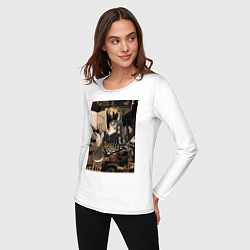 Лонгслив хлопковый женский Шахматы коллаж, цвет: белый — фото 2