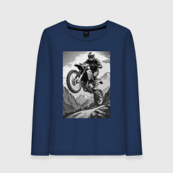 Лонгслив хлопковый женский Мотоциклист в горах, цвет: тёмно-синий