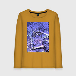 Лонгслив хлопковый женский Ван-Пис Луффи улыбается, цвет: горчичный