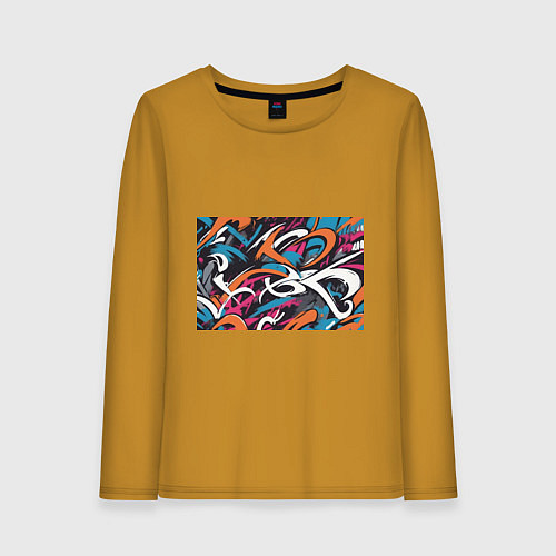Женский лонгслив Граффити абстракция / Горчичный – фото 1