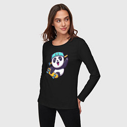 Лонгслив хлопковый женский Skater panda, цвет: черный — фото 2