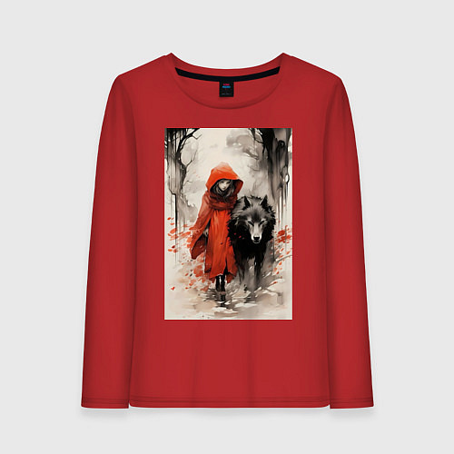 Женский лонгслив Красная шапочка с волком / Красный – фото 1
