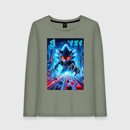 Женский лонгслив Hedgehog in neon metropolis - ai art / Авокадо – фото 1