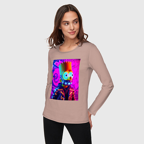 Женский лонгслив Барт Симпсон в респираторе - неоновое свечение / Пыльно-розовый – фото 3