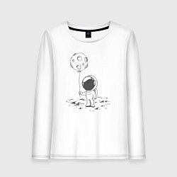 Лонгслив хлопковый женский Космонавт и лунный шарик, цвет: белый