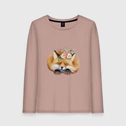 Женский лонгслив Милая пушистая лисичка в цветах