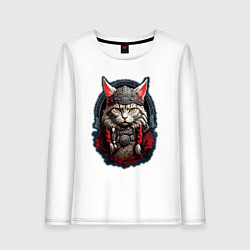 Лонгслив хлопковый женский Кот викинг, цвет: белый