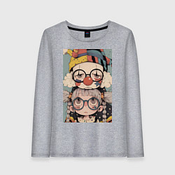 Лонгслив хлопковый женский Клоун с девочкой арт, цвет: меланж