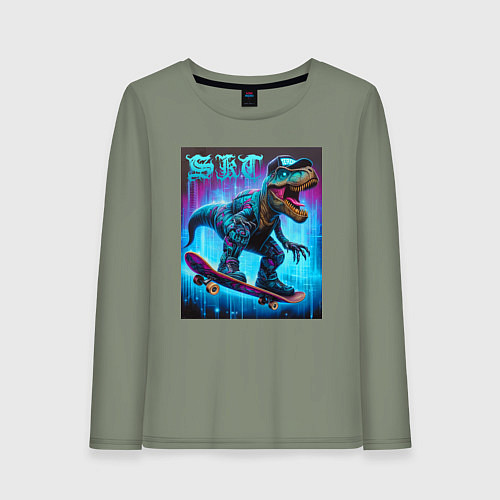 Женский лонгслив Dude tyrannosaur on a skateboard - ai art / Авокадо – фото 1