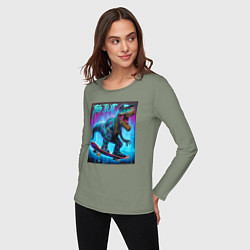 Лонгслив хлопковый женский Dude tyrannosaur on a skateboard - ai art, цвет: авокадо — фото 2