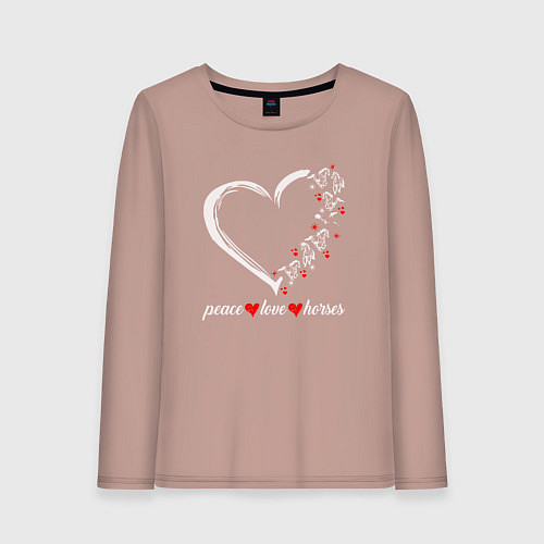 Женский лонгслив Мир любовь и лошади / Пыльно-розовый – фото 1