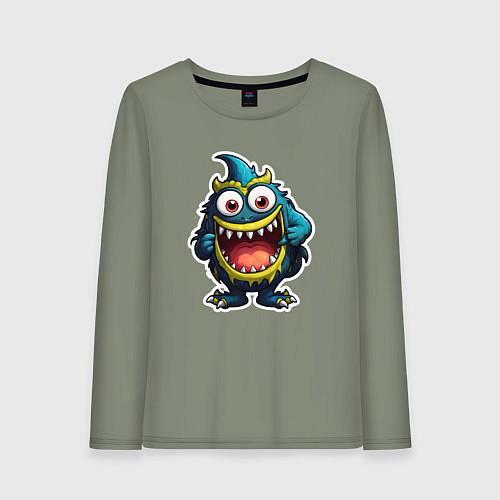 Женский лонгслив Веселый зубастый монстрик / Авокадо – фото 1