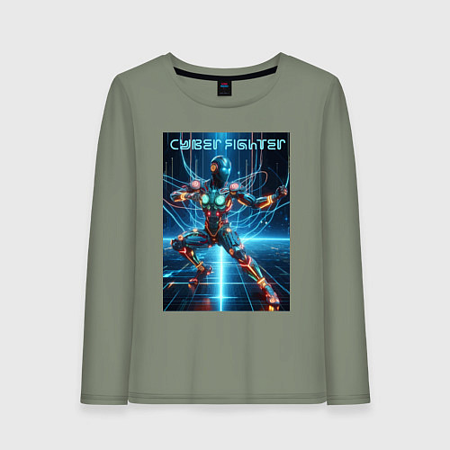 Женский лонгслив Кибер боец - неоновое свечение / Авокадо – фото 1