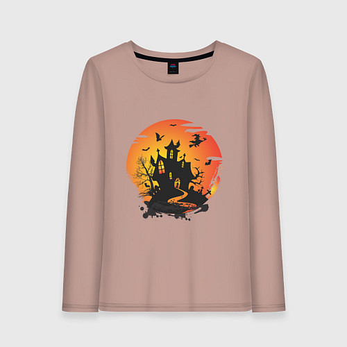 Женский лонгслив Хэллоуин ведьмин дом / Пыльно-розовый – фото 1