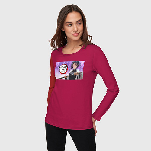 Женский лонгслив Demon slayer black go / Маджента – фото 3