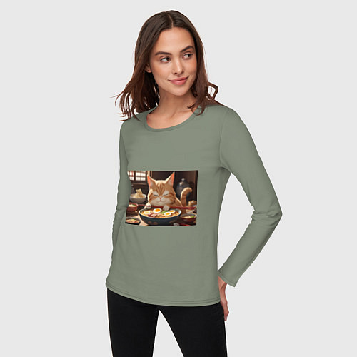 Женский лонгслив Кот обожает рамен / Авокадо – фото 3