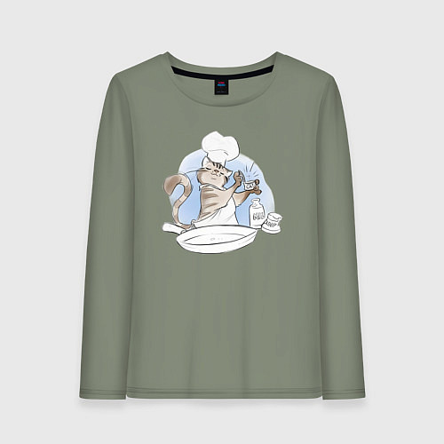 Женский лонгслив Кот готовит еду / Авокадо – фото 1
