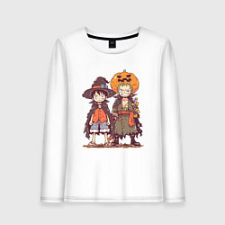 Лонгслив хлопковый женский Luffy и Zoro в хэлуинском костюме, цвет: белый
