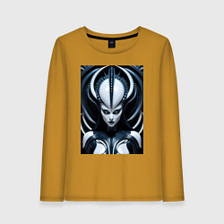 Лонгслив хлопковый женский Девушка инопланетянка в стиле Гигера, цвет: горчичный