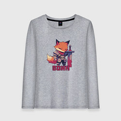 Лонгслив хлопковый женский Лис воин, цвет: меланж