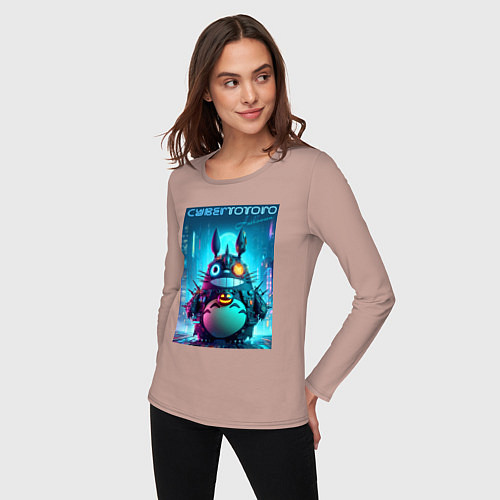 Женский лонгслив Cyber Totoro - halloween fantasy / Пыльно-розовый – фото 3