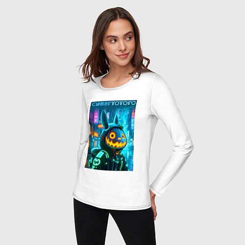 Женский лонгслив Totoro with a pumpkin head - halloween fantasy / Белый – фото 3