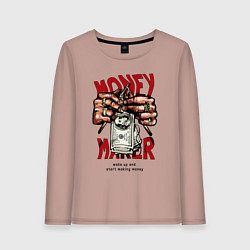 Лонгслив хлопковый женский Money maker hands, цвет: пыльно-розовый