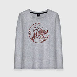 Лонгслив хлопковый женский Волк в ночи, цвет: меланж