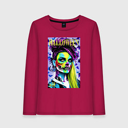 Лонгслив хлопковый женский Halloween zombie - magazin cover, цвет: маджента