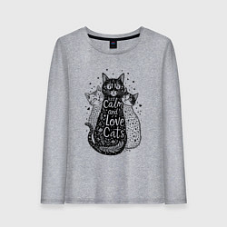 Лонгслив хлопковый женский Keep calm and love cats, цвет: меланж