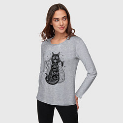 Лонгслив хлопковый женский Keep calm and love cats, цвет: меланж — фото 2