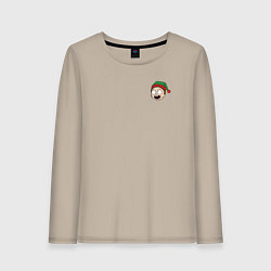 Лонгслив хлопковый женский Рик и Морти новогодний Морти в шапке, цвет: миндальный