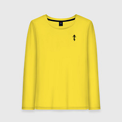 Лонгслив хлопковый женский Мы русские с нами Бог малый крест черный, цвет: желтый