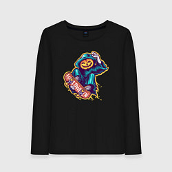 Лонгслив хлопковый женский Halloween skater, цвет: черный
