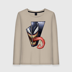 Лонгслив хлопковый женский Venom with tongue sticking out, цвет: миндальный