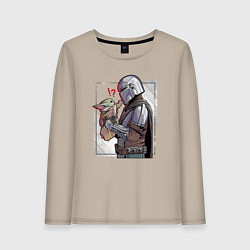 Лонгслив хлопковый женский Беби Йода и Мандалорец, цвет: миндальный