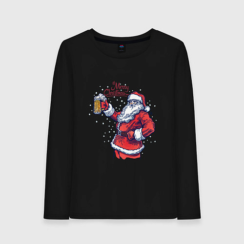 Женский лонгслив Merry Christmas Santa beer / Черный – фото 1