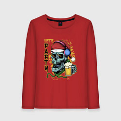 Лонгслив хлопковый женский Skull Santa, цвет: красный