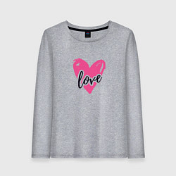 Лонгслив хлопковый женский Рисованное розовое сердце - love, цвет: меланж