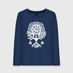 Лонгслив хлопковый женский Символика - язычество севера, цвет: тёмно-синий